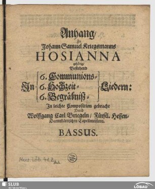 Anhang zu ...Kriegsmanns Hosianna