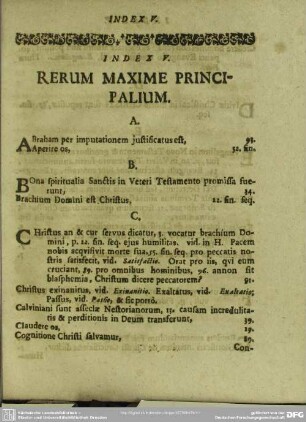 Index V. Rerum Maxime Principalium