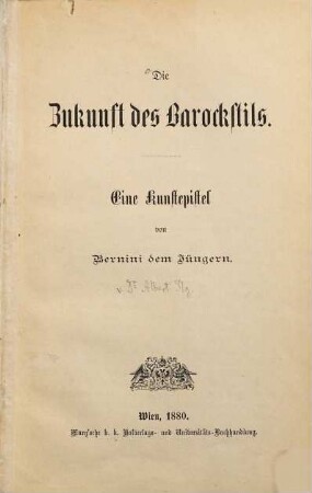 Die Zukunft des Barockstils : eine Kunstepistel