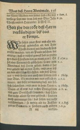 Solt ihr den todt deß Herrn verkündigen/ biß das er kompt.