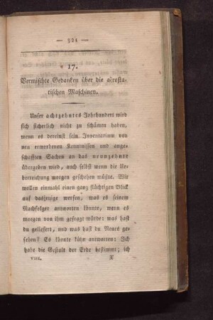 17. Vermischte Gedanken über aerostatischen Maschinen.