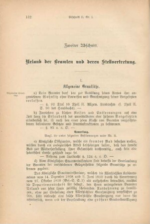 Zweiter Abschnitt. Urlaub der Beamten und deren Stellvertretung