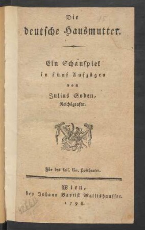 Die deutsche Hausmutter : Ein Schauspiel in fünf Aufzügen