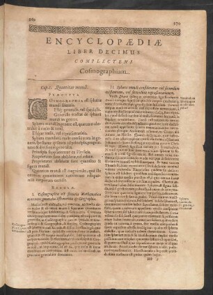 Encyclopaediae Liber Decimus Complectens Cosmographiam.