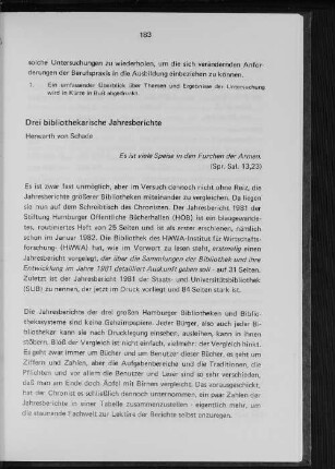Drei bibliothekarische Jahresberichte
