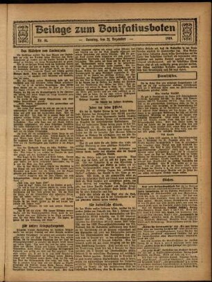 Zweite Ausgabe vom Sonntag, den 21. Dezember 1919.