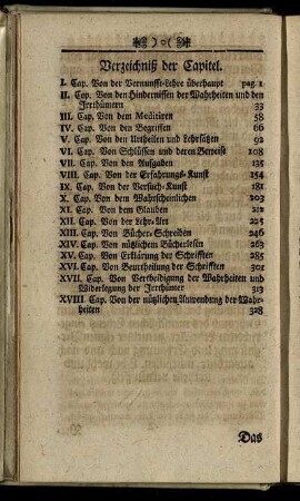 Verzeichniß der Capitel