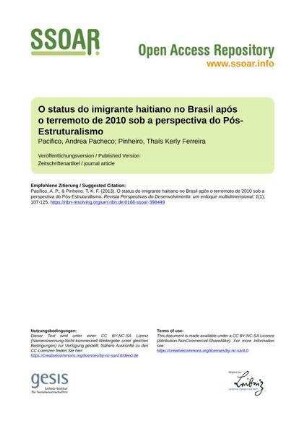 O status do imigrante haitiano no Brasil após o terremoto de 2010 sob a perspectiva do Pós-Estruturalismo