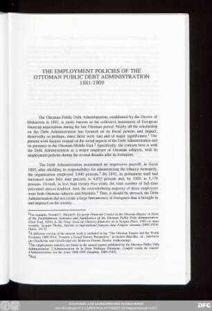 The Employment Policies Of The Ottoman Public Debt Administration 1881-1909