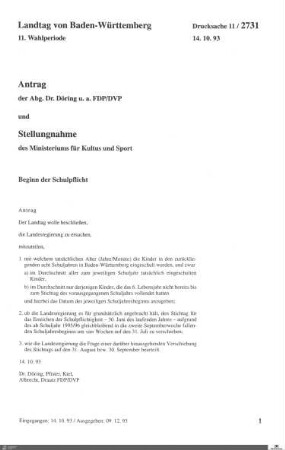 Antrag der FDP: Beginn der Schulpflicht
