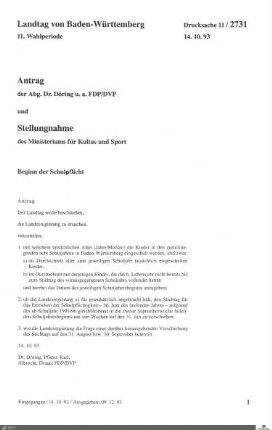 Antrag der FDP: Beginn der Schulpflicht
