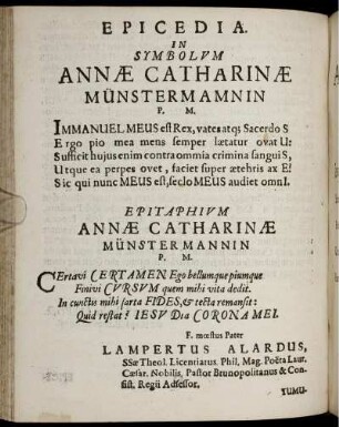 Epicedia In Symbolum Annae Catharinae Münstermannin ...