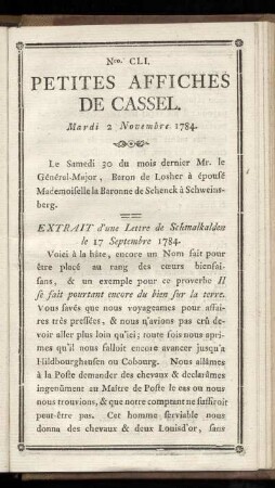 No CLI (Mardi 2 Novembre 1784)
