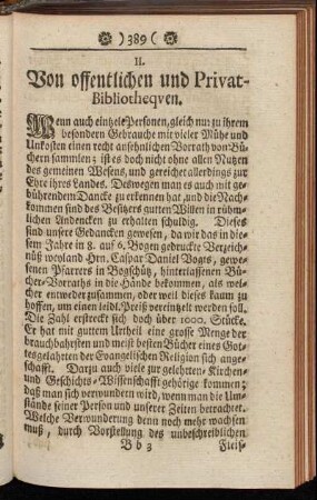 II. Von offentlichen und Privat-Bibliothequen.