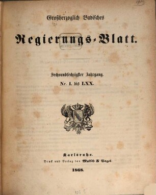 Großherzoglich Badisches Regierungsblatt. 1868 = Jg. 66
