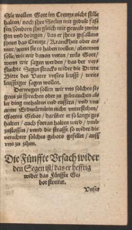 Die Fünffte Ursach wider den Segen ist/ das er hefftig wider das Fünffte Gebot streitet.