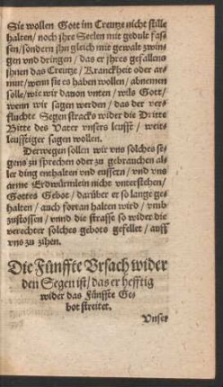 Die Fünffte Ursach wider den Segen ist/ das er hefftig wider das Fünffte Gebot streitet.