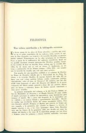 Filosofía : Una valiosa contribución a la bibliografía cartesiana