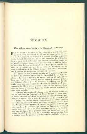 Filosofía : Una valiosa contribución a la bibliografía cartesiana