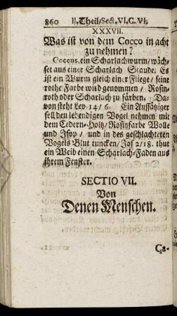 Sectio VII. Von Denen Menschen. Caput I. - Caput IX.
