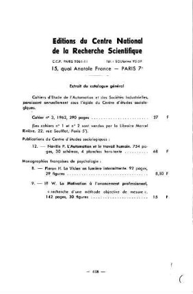 608, Editions du Centre National de la Recherche Scientifique
