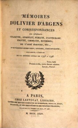 Mémoires d'Argens et correspondance des généraux Vendéens