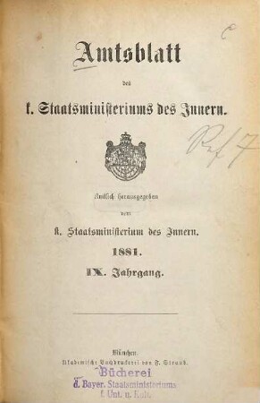 Amtsblatt des Königlichen Staatsministeriums des Innern. 9. 1881