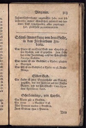 Schluß-Anmerkung von dem Gelde, in em Fürstenthum Fredoria.