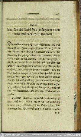 Ueber das Verhältniß der gesetzgebenden und richterlichen Gewalt