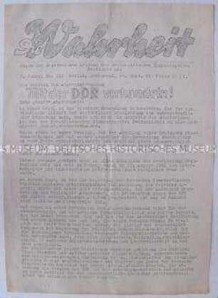 Hektografiertes Mitteilungsblatt der SED Westberlin (SEW) zur Lage in der Stadt nach dem "Mauerbau", mit der Forderung nach Verhandlungen mit der DDR