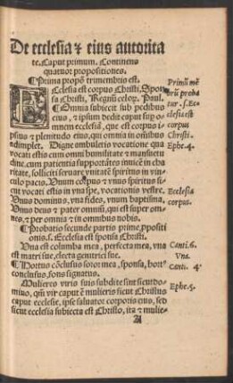 De ecclesia et eius autoritate. Caput primum.