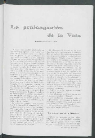 La prolongación de la Vida : [Del "Munsey's Magazine", Octubre 1908]