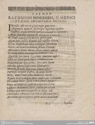 CARMEN RAYMUNDI MINDERERI, D. MEDICI ET REIP. AUGUSTANAE PHYSICI.