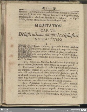 Cap. VIII. De Instructione ministri ecclesiastici De Baptismo