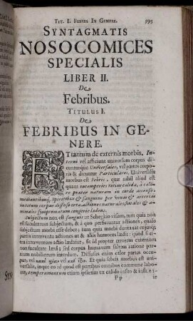Syntagmatis Nosocomices Specialis Liber II. De Febribus