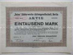 Aktie der "Union" Zählerwerke Aktiengesellschaft Berlin über 1000 Mark