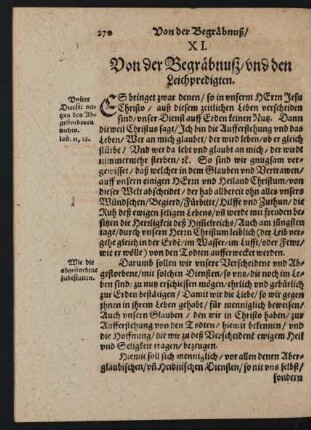 XI. Von der Begräbnuß/ und den Leichpredigten.