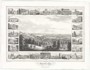Erinnerung an Prag, Lithographie, um 1850 : Erinnerung an Prag / nach d. Natur gez. v. G. Täubert. Lith. v. J. Riedel. - Dresden : Täubert , Dresden : Braunsdorf , [ca. 1850]. - 25 Ansicht auf 1 Kunstbl. : Kreidelithogr. , 53 x 37 cm