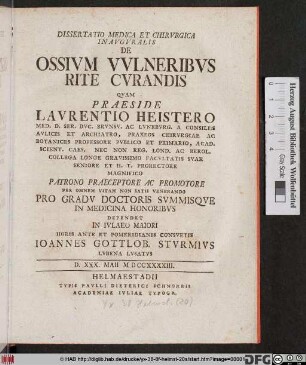 Dissertatio Medica Et Chirvrgica Inavgvralis De Ossivm Vvlneribvs Rite Cvrandis