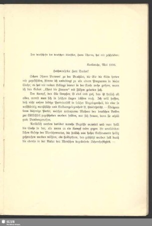 [Brief von Hans Thoma an Ludwig Kemmer, Karlsruhe, Mai 1906]
