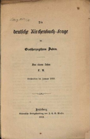 Die deutsche Kirchenbuch-Frage im Großherzogthum Baden