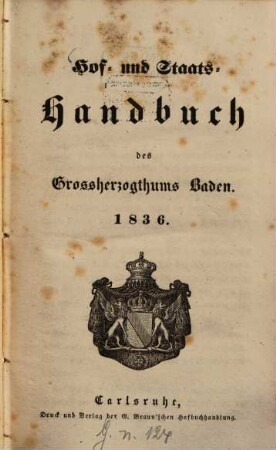 Hof- und Staats-Handbuch des Grossherzogthums Baden. 1836