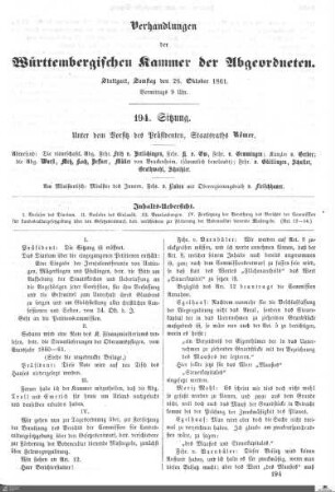 194. Sitzung, Stuttgart, 26.10.1861