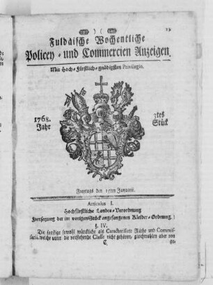 3tes Stück, Ausgabe vom 15. Januarii 1768
