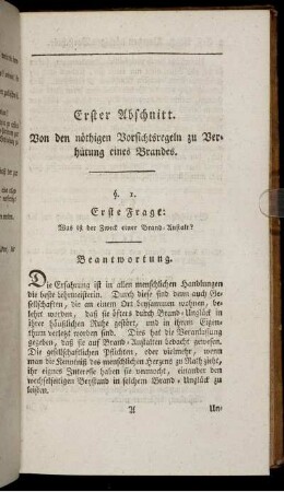 Erster Abschnitt. Von den nöthigen Vorsichtsregeln zu Verhütung eines Brandes.
