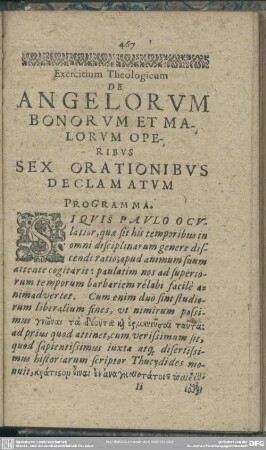 Exercitium Theologicum, De Angelorum Bonorum Et Malorum Operibus