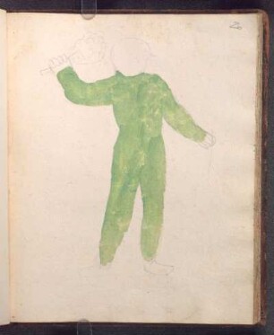 Schembartläufer (Bleistiftzeichnung, mit grüner Farbe ausgemalt)