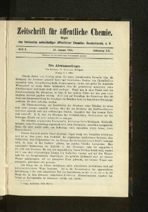 Heft I. 15. Januar 1914. Jahrgang XX.
