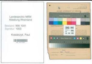 Entnazifizierung Paul Kowalczyk , geb. 25.01.1886 (Werkmeister)