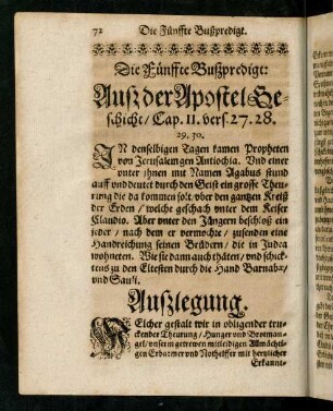 72-97, Die Fünffte Bußpredigt: Auß der Apostel-Geschicht